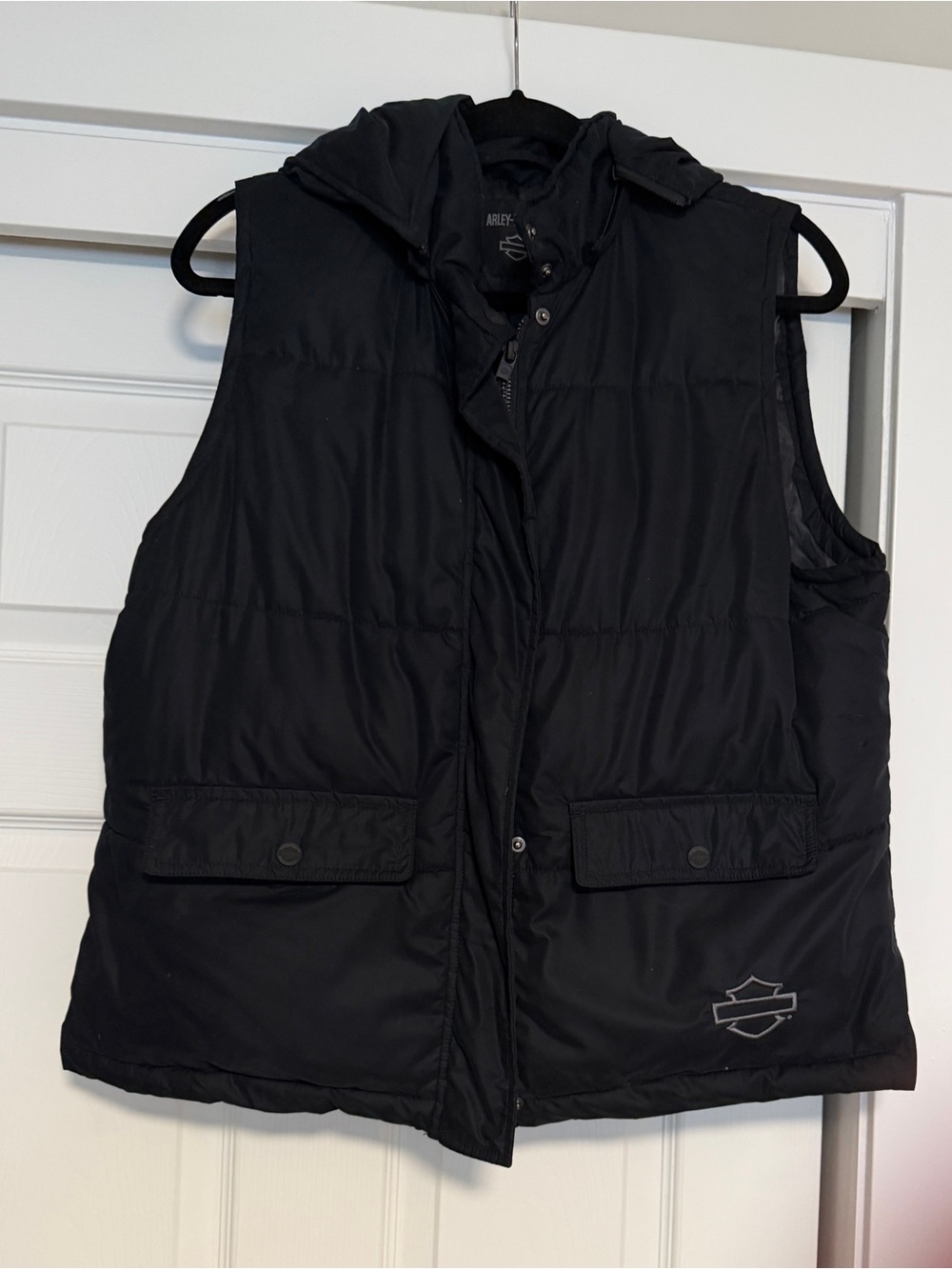 Harley-Davidson Black Hooded Puffer Vest – Quilted – Motorcycle
